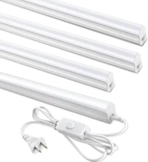 (4 Pack) 4FT T5 LED Shop Light,6500K,20W,2300LM(Super Bright White) Linkable LED Integrated Fixture,Garage Ceiling and Cabinet Light,Strip Light,Corded Electric with ON/Off Switch