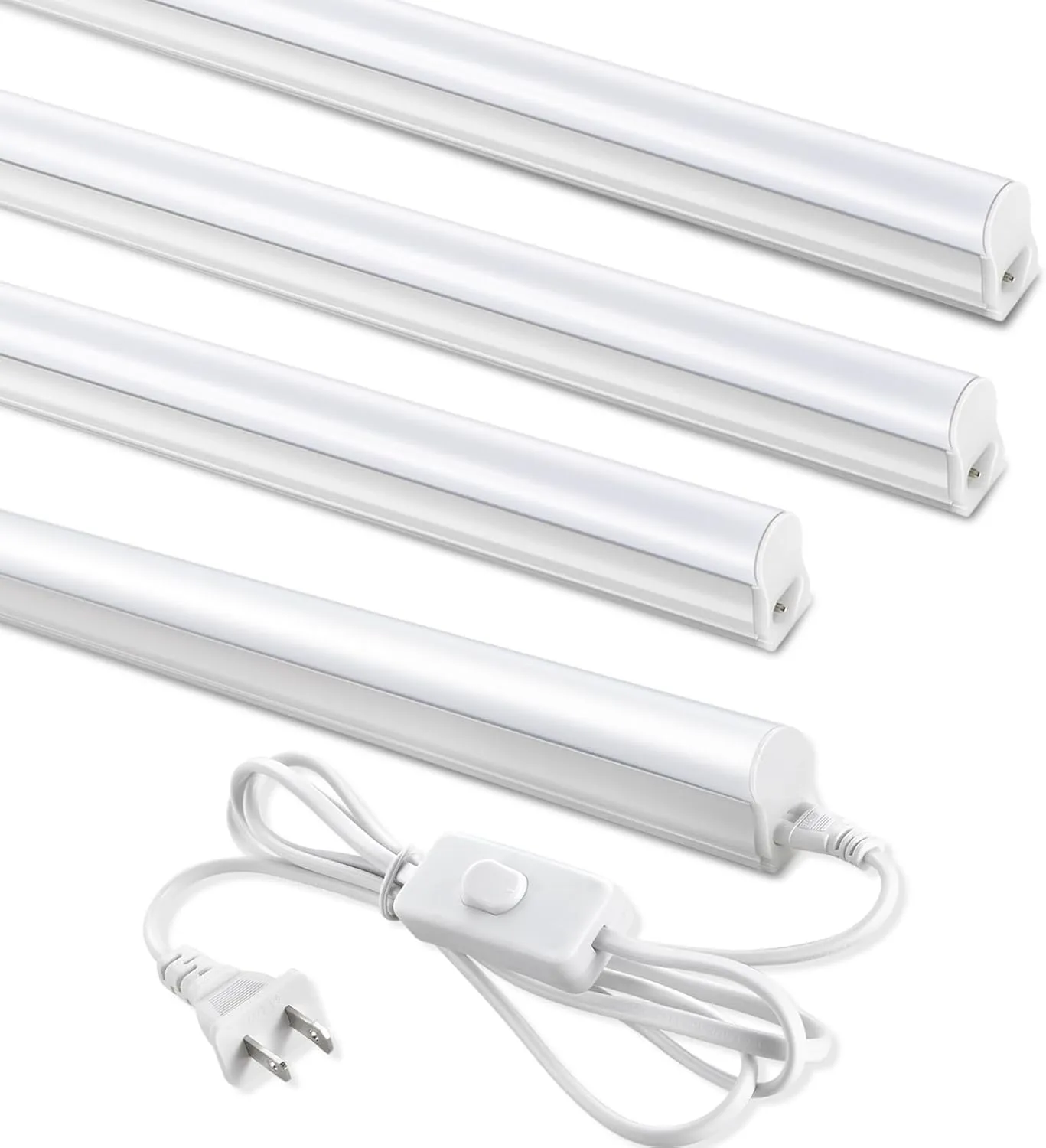(4 Pack) 4FT T5 LED Shop Light,6500K,20W,2300LM(Super Bright White) Linkable LED Integrated Fixture,Garage Ceiling and Cabinet Light,Strip Light,Corded Electric with ON/Off Switch