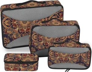 4 Pcs set travel organizer bags Mesh Travel Essentials Bohemian-style Mandala Pattern Vintage lightweight packing cubes for women