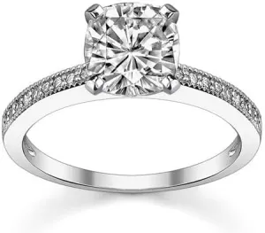 4.0Carat Cushion Moissanite & Diamond Milgrain Engagement Ring With Lab Grown Diamond In14k Gold For Women,D-VVS1