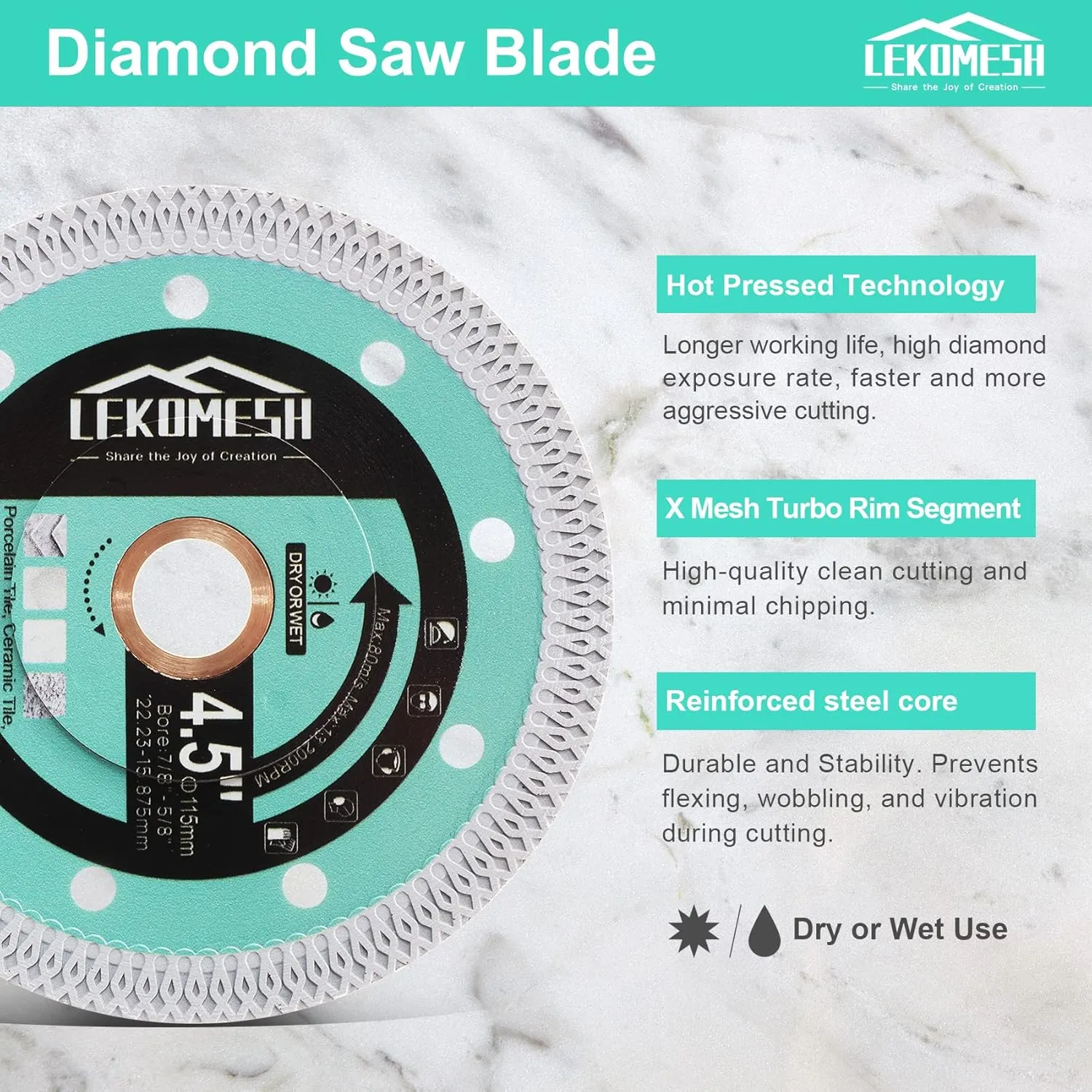 4.5 Inch Tile Blade - Diamond Saw Blade Cutting Disc Wheel with X Mesh Super Thin Fast,Clean Cut Porcelain Ceramic Tile Marble Granite Artificial Stone