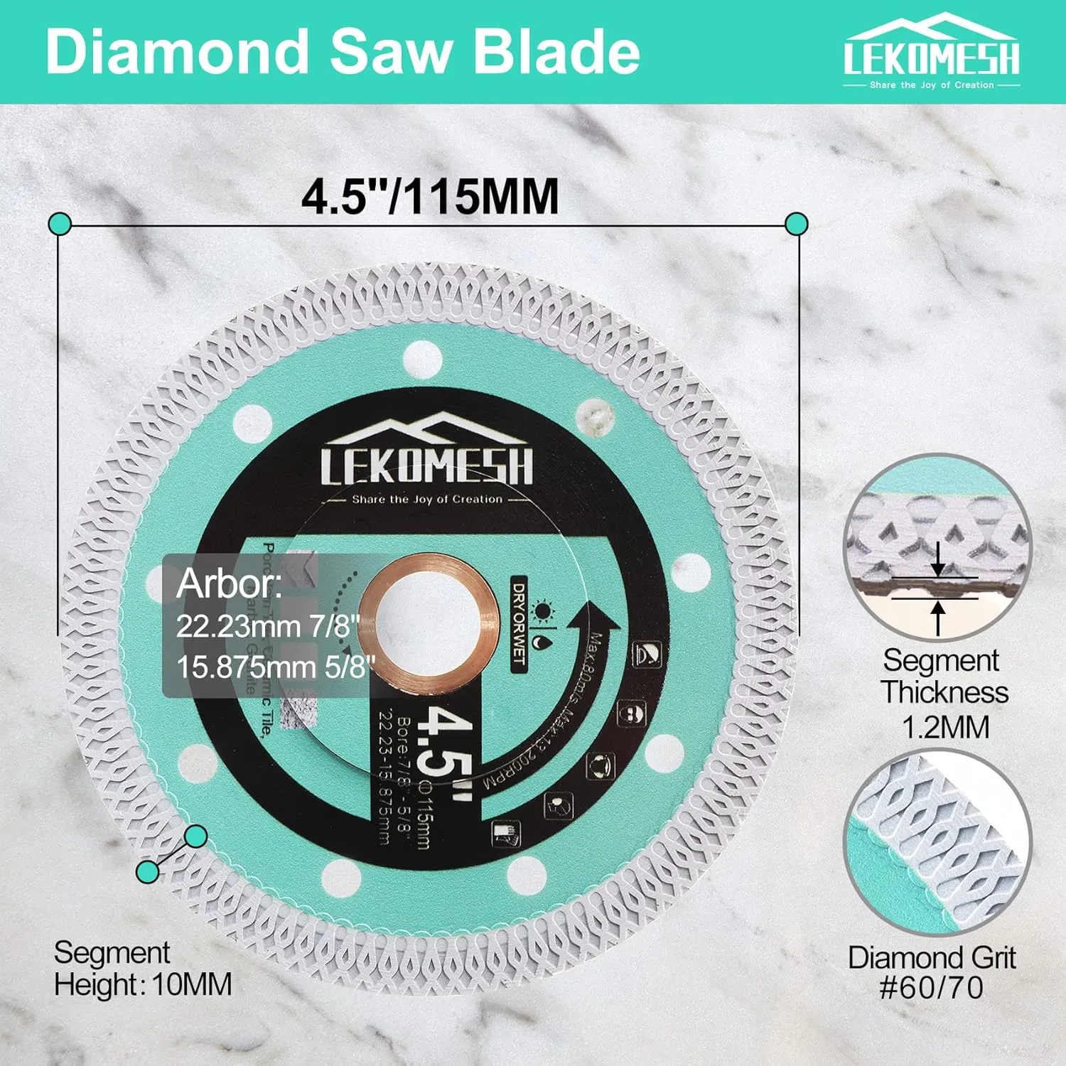 4.5 Inch Tile Blade - Diamond Saw Blade Cutting Disc Wheel with X Mesh Super Thin Fast,Clean Cut Porcelain Ceramic Tile Marble Granite Artificial Stone