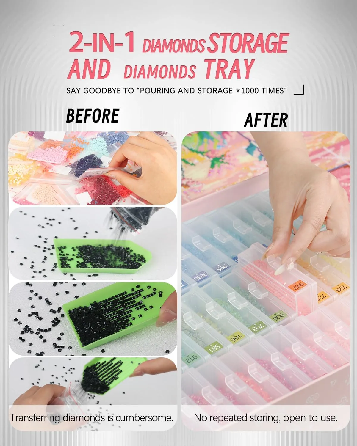 45pcs Diamond Painting Storage Containers Trays, Diamond Painting Accessories Diamond Painting Trays with Lids, 2-in-1 Storage and Diamond Art Trays, Bead Storage & Line-Up, Box Package