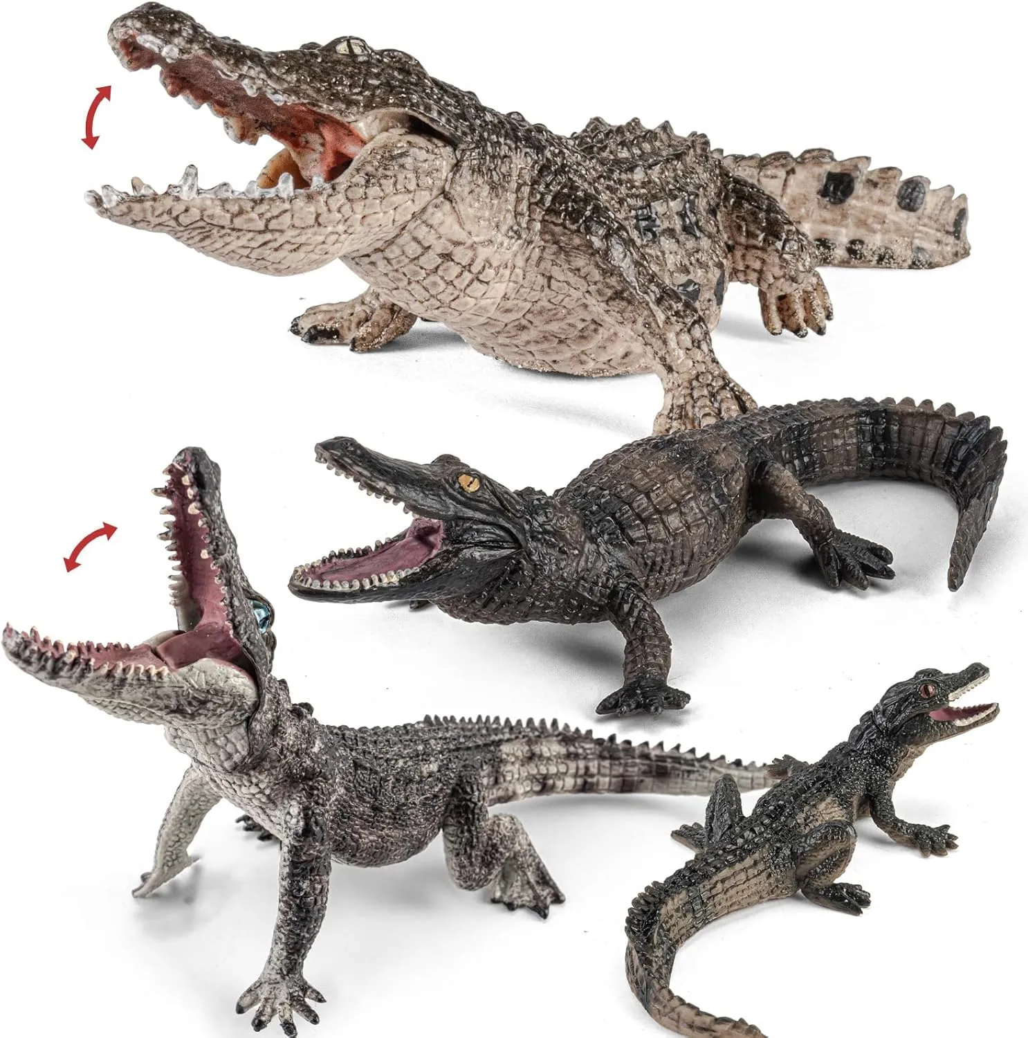 4PCS 4-7" Safari Crocodile Animals Toys, Plastic Animals Figures Toys for Kids Includes Caiman & Nile Crocodile and 2 Alligators Figurines, Cake Toppers Birthday Gift Party Favors for Boy Girl
