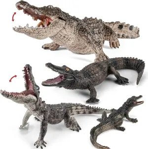 4PCS 4-7" Safari Crocodile Animals Toys, Plastic Animals Figures Toys for Kids Includes Caiman & Nile Crocodile and 2 Alligators Figurines, Cake Toppers Birthday Gift Party Favors for Boy Girl