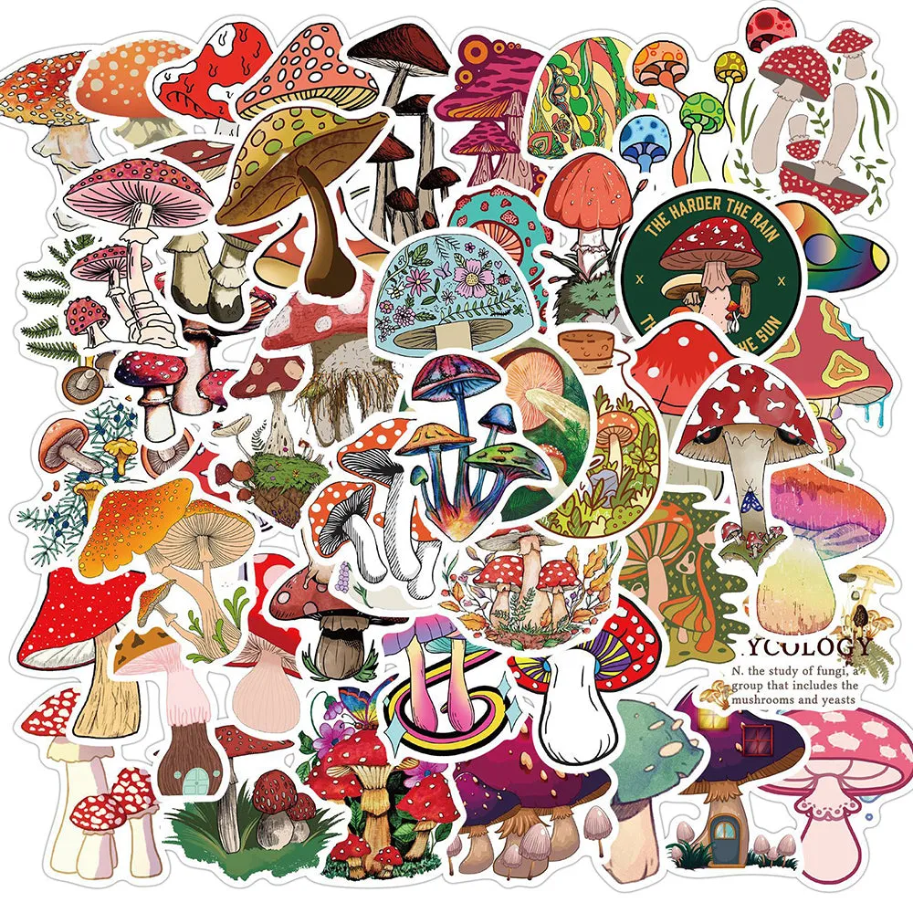 50PCS Cartoon Mushroom Plant Graffiti Stickers Cute Travel Skateboard Suitcase Guitar Luggage Laptop Funny Sticker Decals