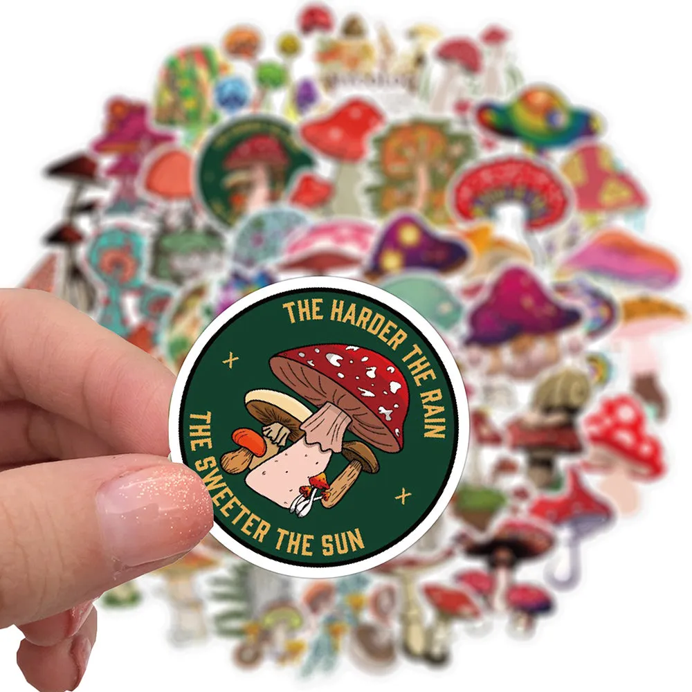50PCS Cartoon Mushroom Plant Graffiti Stickers Cute Travel Skateboard Suitcase Guitar Luggage Laptop Funny Sticker Decals