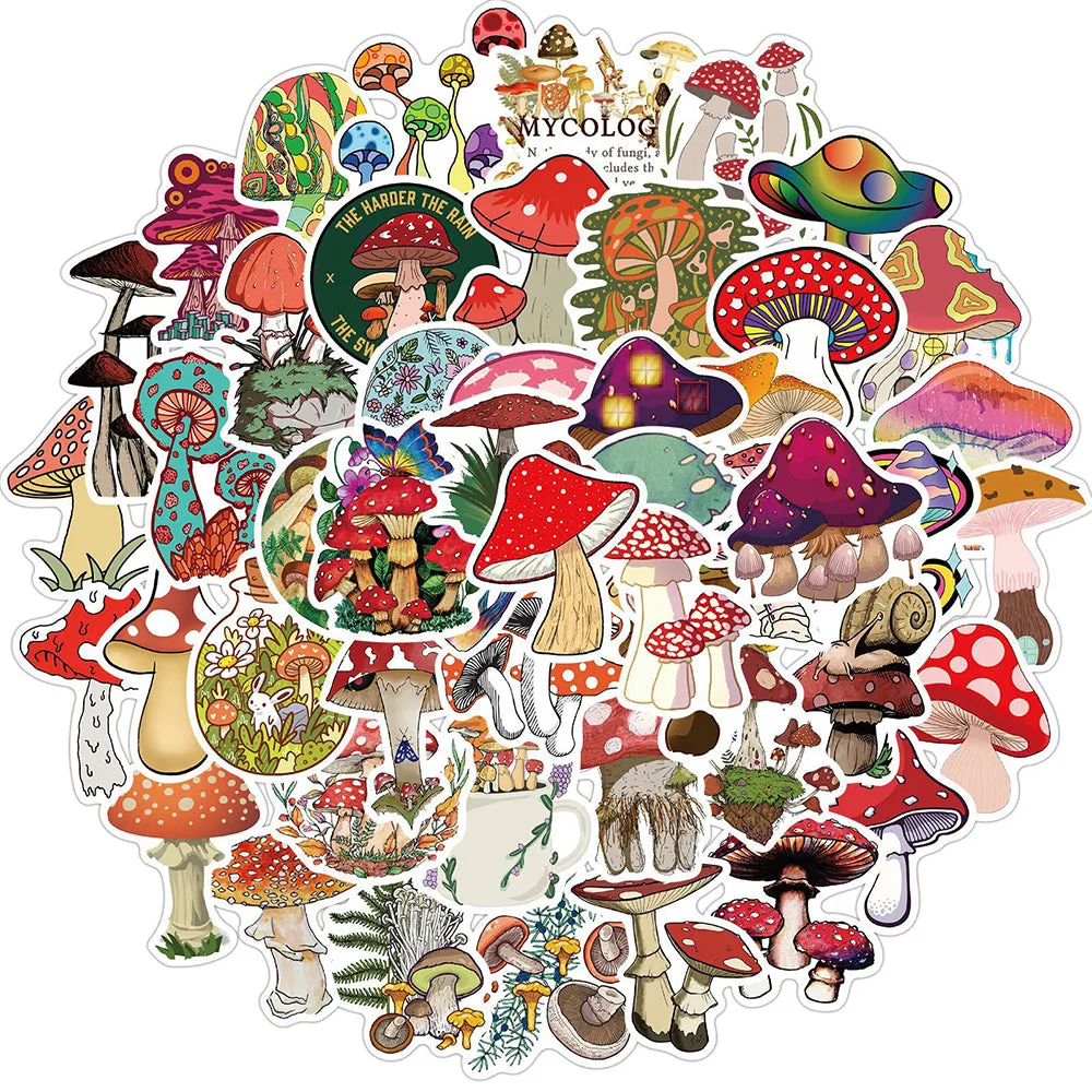 50PCS Cartoon Mushroom Plant Graffiti Stickers Cute Travel Skateboard Suitcase Guitar Luggage Laptop Funny Sticker Decals
