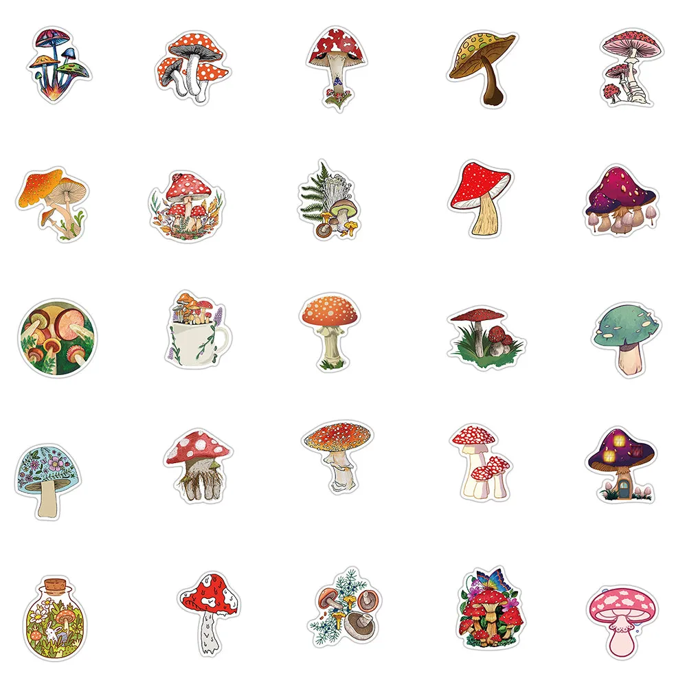 50PCS Cartoon Mushroom Plant Graffiti Stickers Cute Travel Skateboard Suitcase Guitar Luggage Laptop Funny Sticker Decals