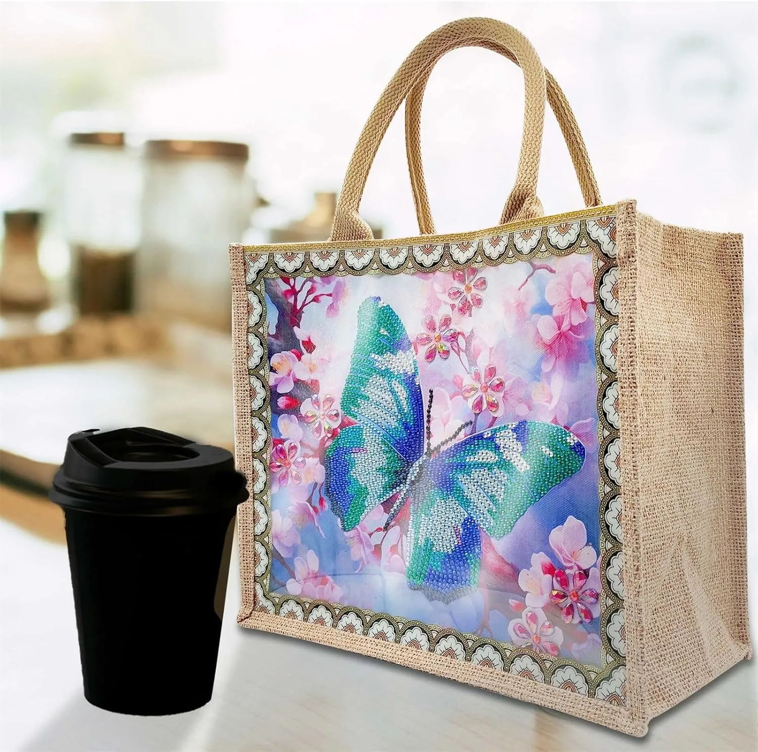 5D Art Painting Tote Bag Kit, DIY 5D Art Painting Handbag Kits, Diamond Art Bag for Home Organizer (Single Side Dot Diamond)