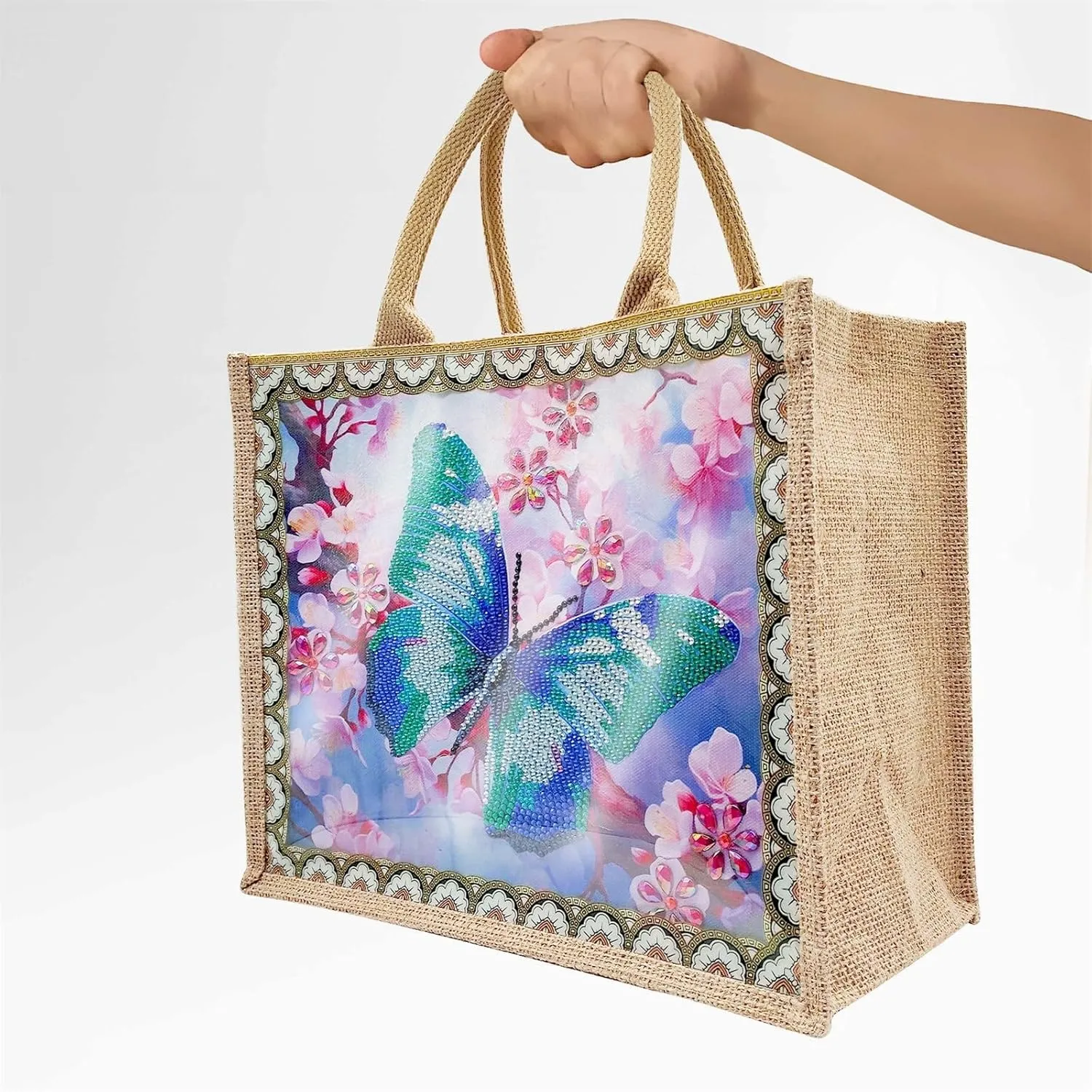 5D Art Painting Tote Bag Kit, DIY 5D Art Painting Handbag Kits, Diamond Art Bag for Home Organizer (Single Side Dot Diamond)