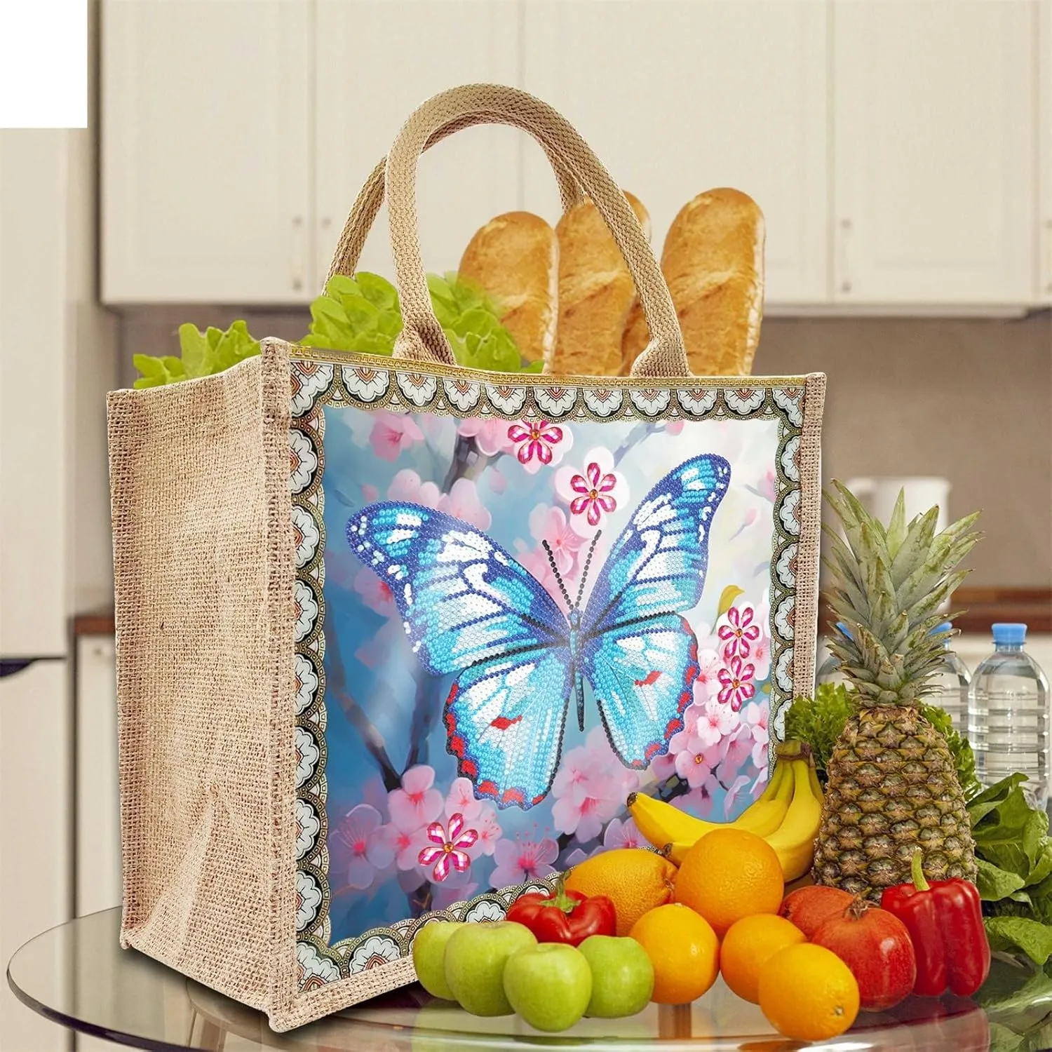 5D Art Painting Tote Bag Kit, DIY 5D Art Painting Handbag Kits, Diamond Art Bag for Home Organizer (Single Side Dot Diamond)