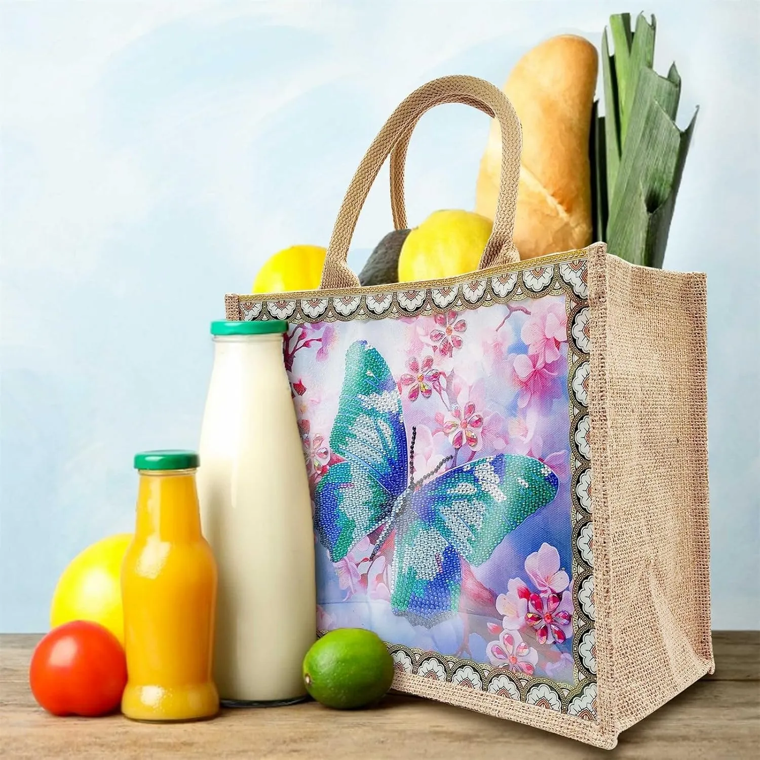5D Art Painting Tote Bag Kit, DIY 5D Art Painting Handbag Kits, Diamond Art Bag for Home Organizer (Single Side Dot Diamond)