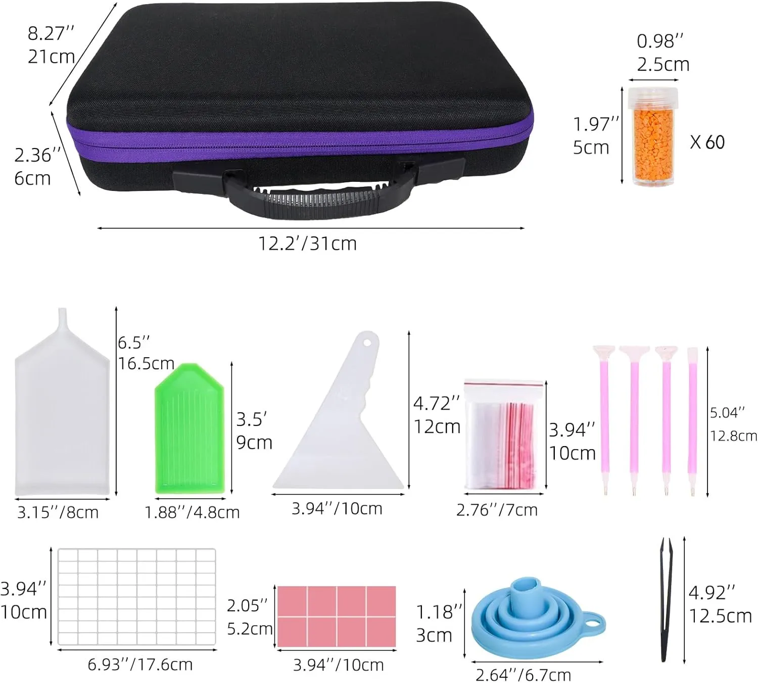 60 Slots Diamond Art Storage Containers with diamond Painting Tools and Portable Bead Storage Box, Shockproof Organizer and Diamond Art Tools bag, For Advanced Diamond Artists and Beginners