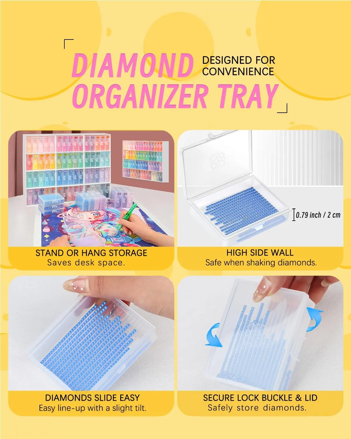 60pcs Diamond Art Storage Containers Trays ＆ Stand, Diamond Painting Accessories Diamond Painting Trays with Lids, 2-in-1 Diamond Art Tray and Beads Storage, Beads Gem Art Tools Storage Rack