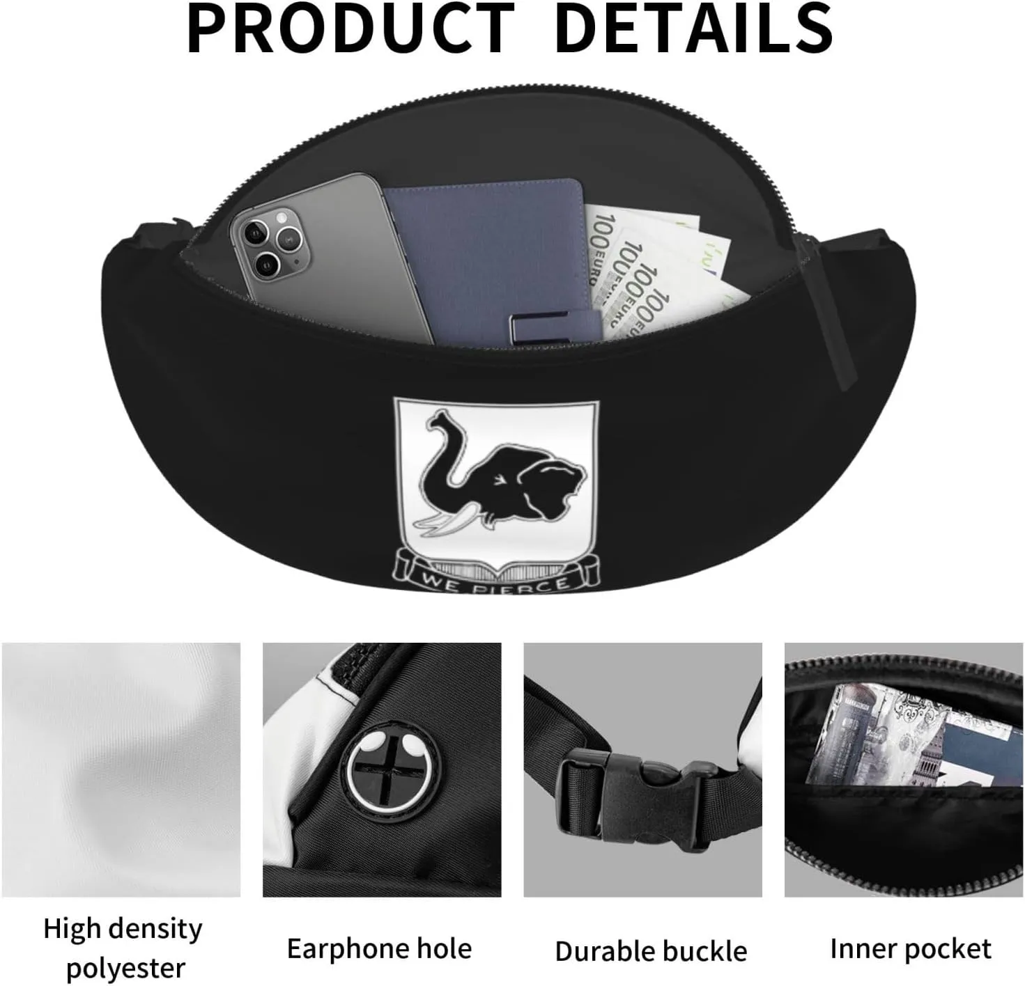 64th Armor Regiment Unisex Leisure Waist Bag Outdoor Sports Running Waist Bag Business Travel Mobile Phone Bag