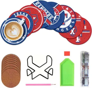 8 Pcs Baseball Diamond Art Coasters Kits with Holder, Diamond Painting Coaster Kits DIY Crafts for Adults Diamond Art Painting Kits Supplies for Texas Gift