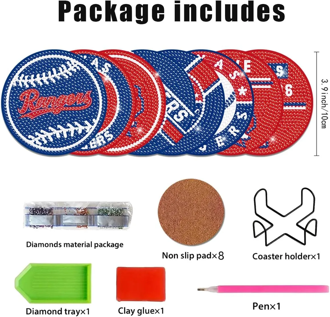 8 Pcs Baseball Diamond Art Coasters Kits with Holder, Diamond Painting Coaster Kits DIY Crafts for Adults Diamond Art Painting Kits Supplies for Texas Gift