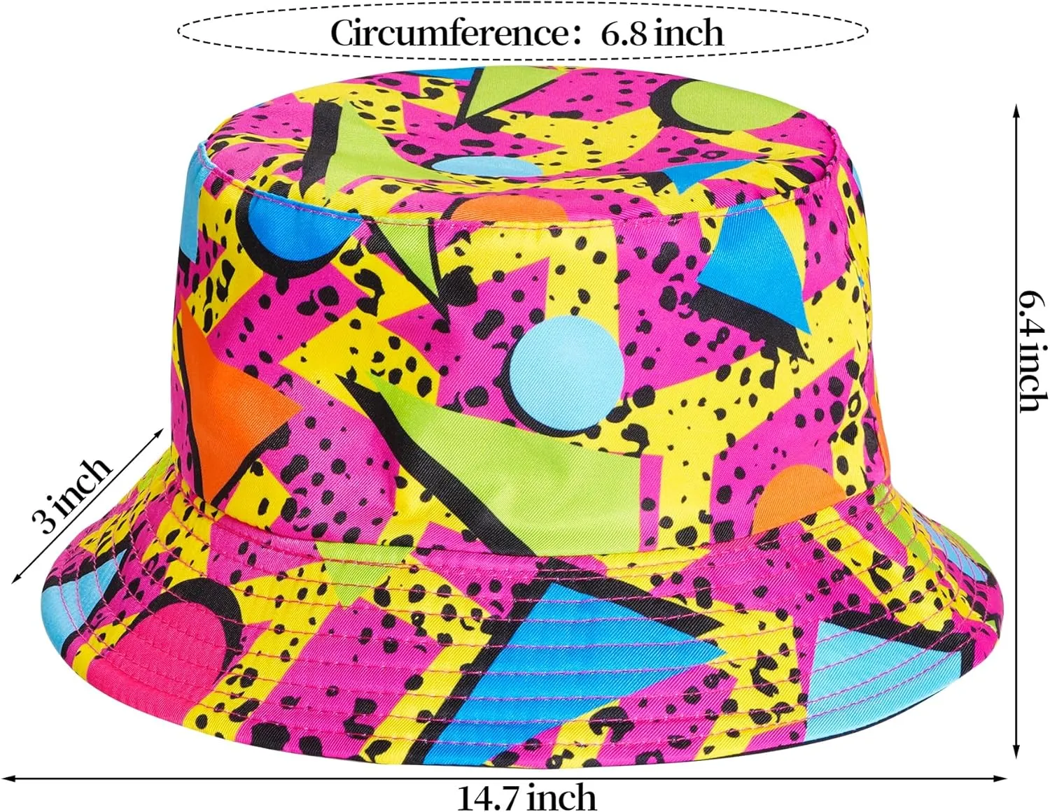 80s 90s Fanny Pack Bucket Hat Set for Women Men Neon Waist Bag 90s Hat Retro Casual Outfit for 1980s/1990s Costume