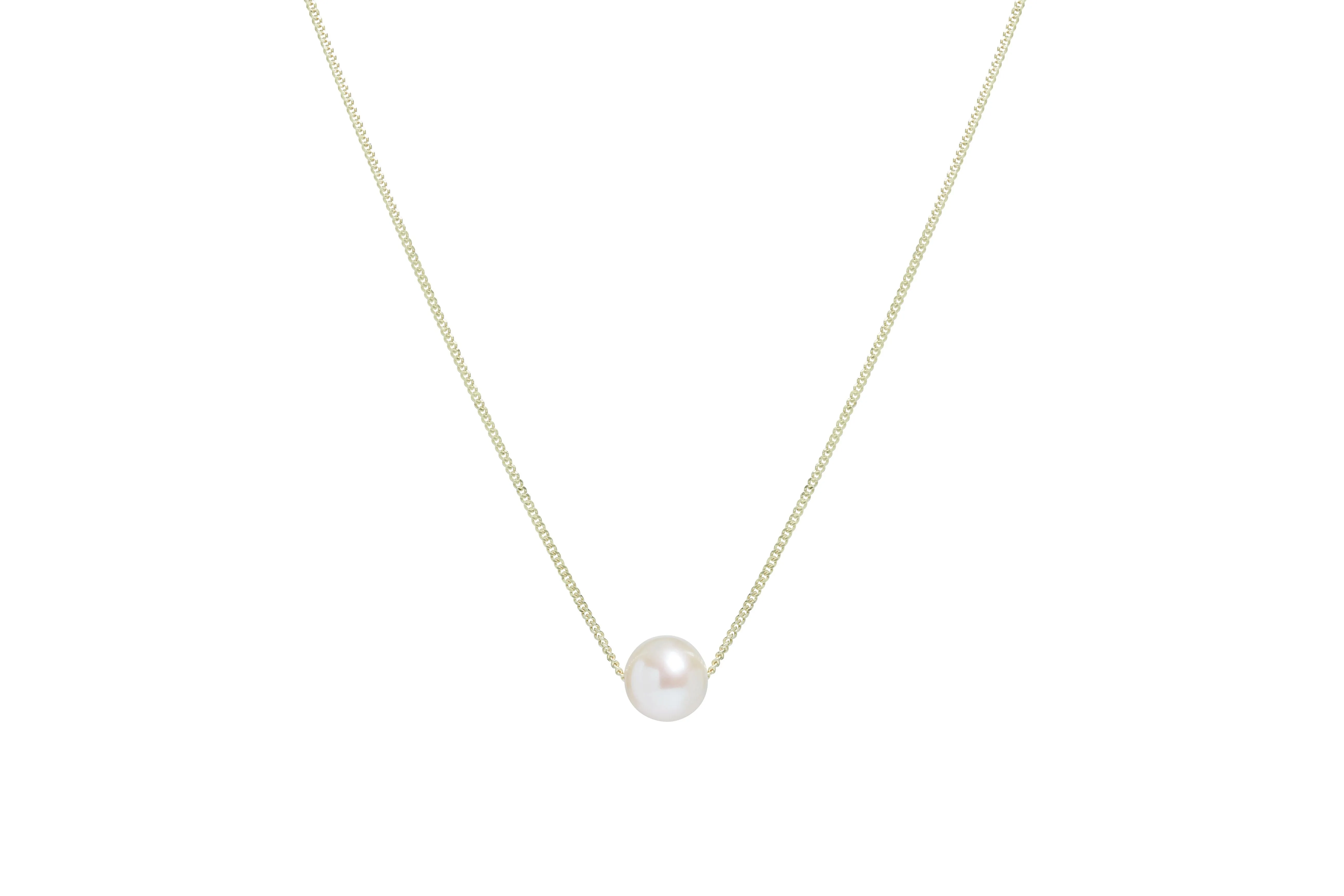 9ct Yellow Gold Slider White Pearl Necklace 18"