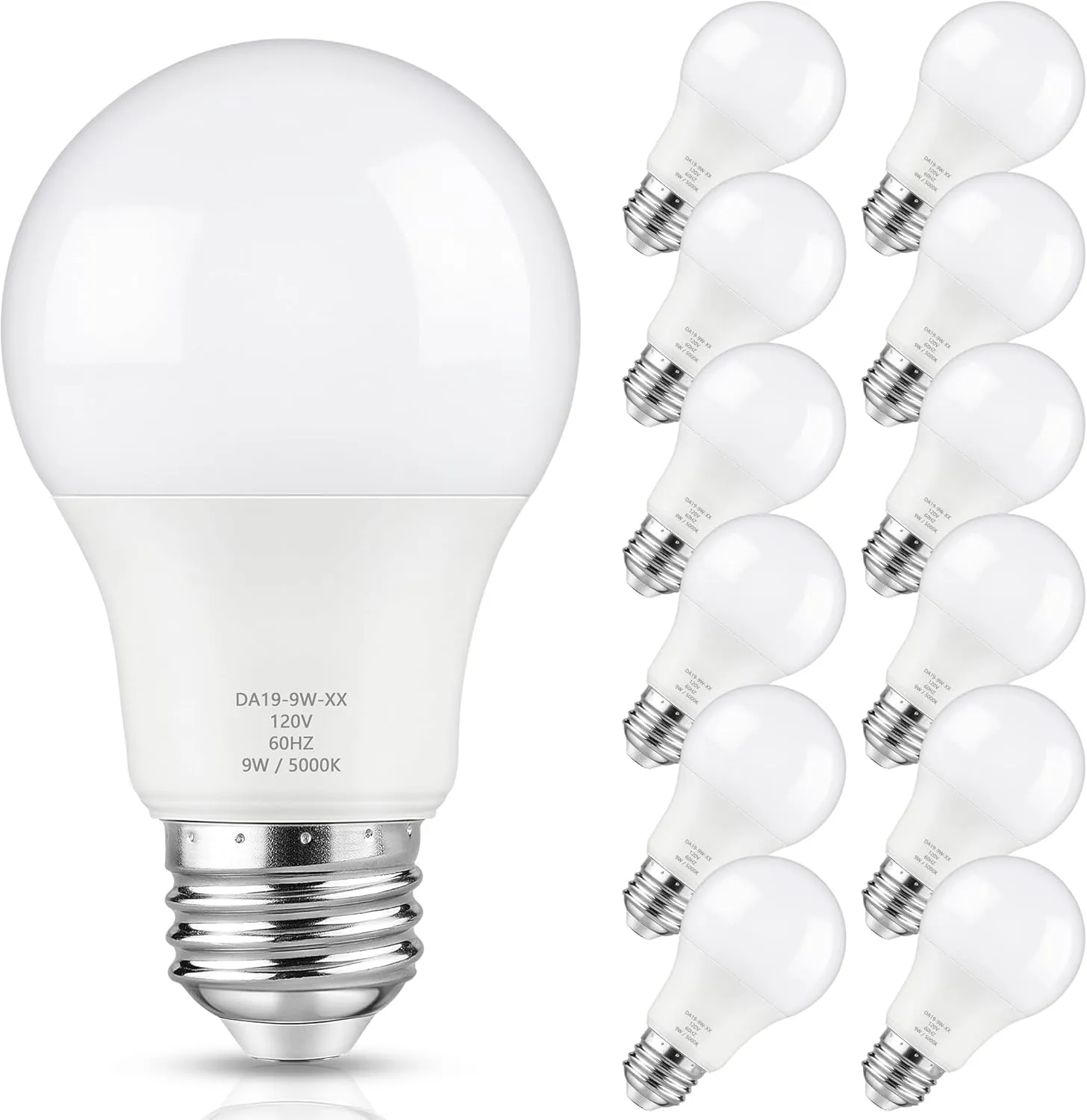 A19 LED Light Bulb Dimmable, 60 Watt Equivalent LED Bulbs, Daylight White 5000K, 900 Lumen, E26 Base, 9W Bright White Light Bulb, 12-Pack