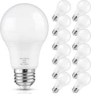 A19 LED Light Bulb Dimmable, 60 Watt Equivalent LED Bulbs, Daylight White 5000K, 900 Lumen, E26 Base, 9W Bright White Light Bulb, 12-Pack
