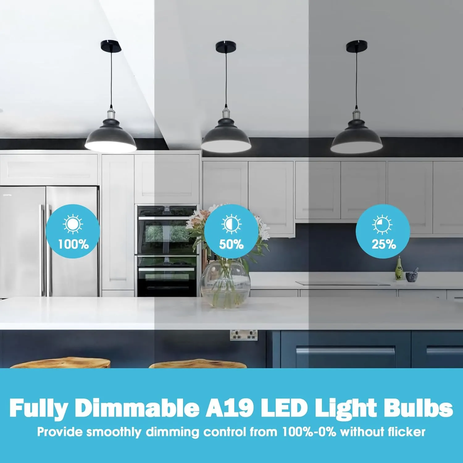 A19 LED Light Bulb Dimmable, 60 Watt Equivalent LED Bulbs, Daylight White 5000K, 900 Lumen, E26 Base, 9W Bright White Light Bulb, 12-Pack
