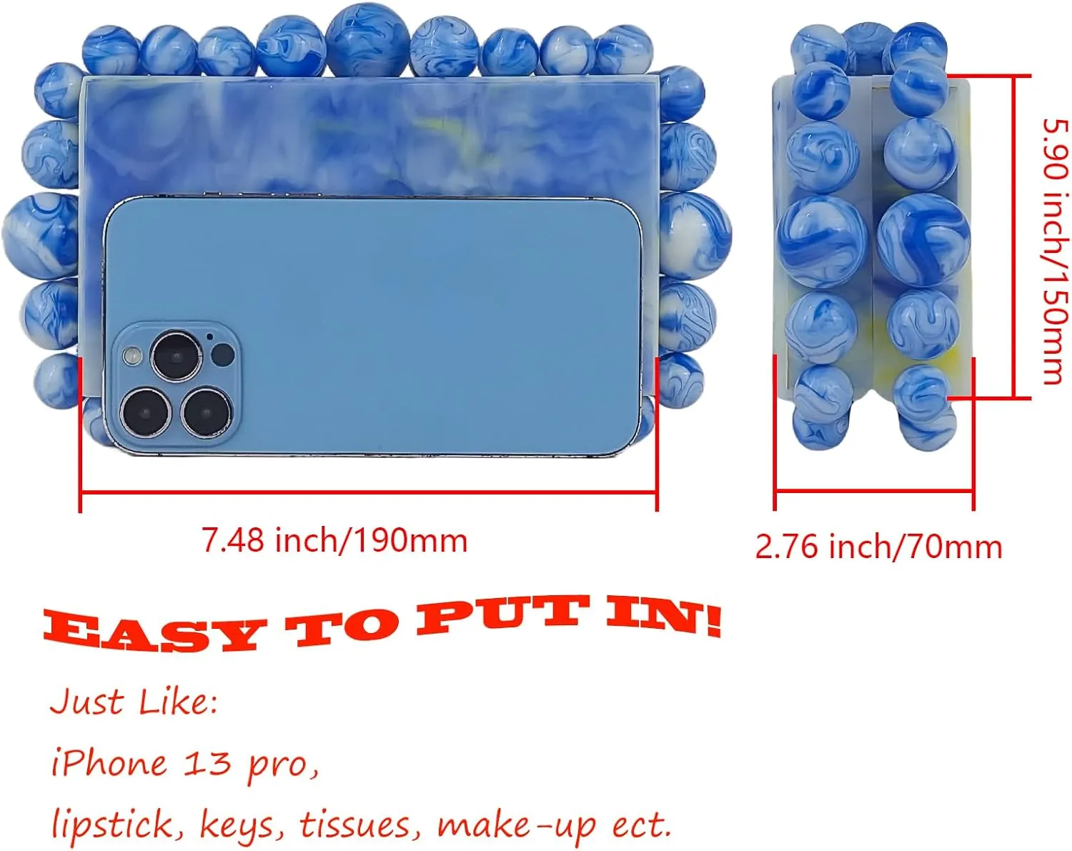 Acrylic Evening Handbag Marble Box Clutch Purse Women Beaded Party Prom Cocktail Bag