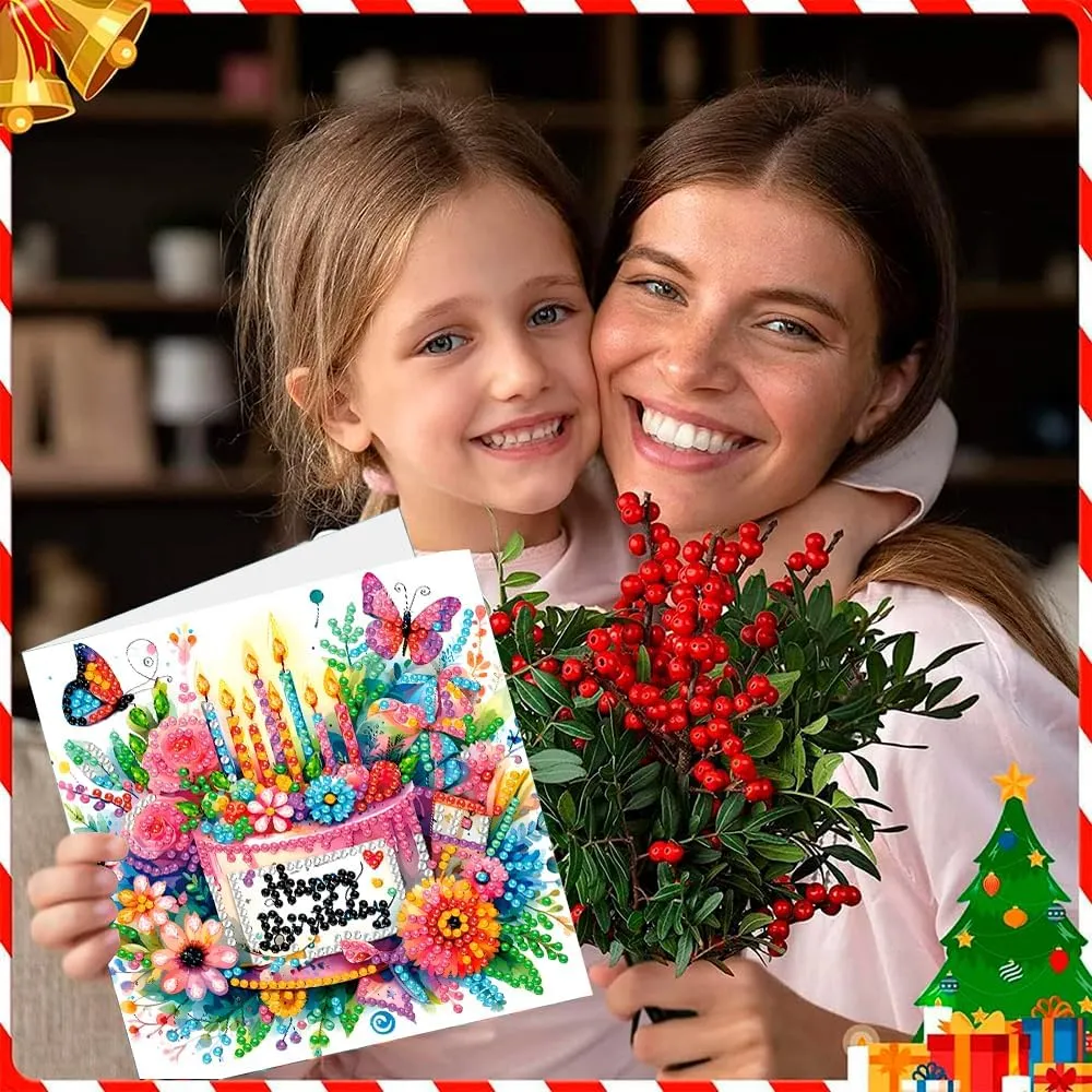 ACSAUMMY Diamond Art Happy Birthday Cards, 6 Pack 5D Diamond Greeting Cards Kits for Adults DIY Diamond Art Birthday Cards with Envelopes Birthday Gifts for Families, Friends, Partners