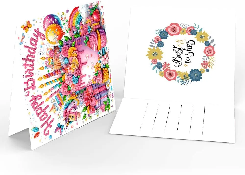 ACSAUMMY Diamond Art Happy Birthday Cards, 6 Pack 5D Diamond Greeting Cards Kits for Adults DIY Diamond Art Birthday Cards with Envelopes Birthday Gifts for Families, Friends, Partners