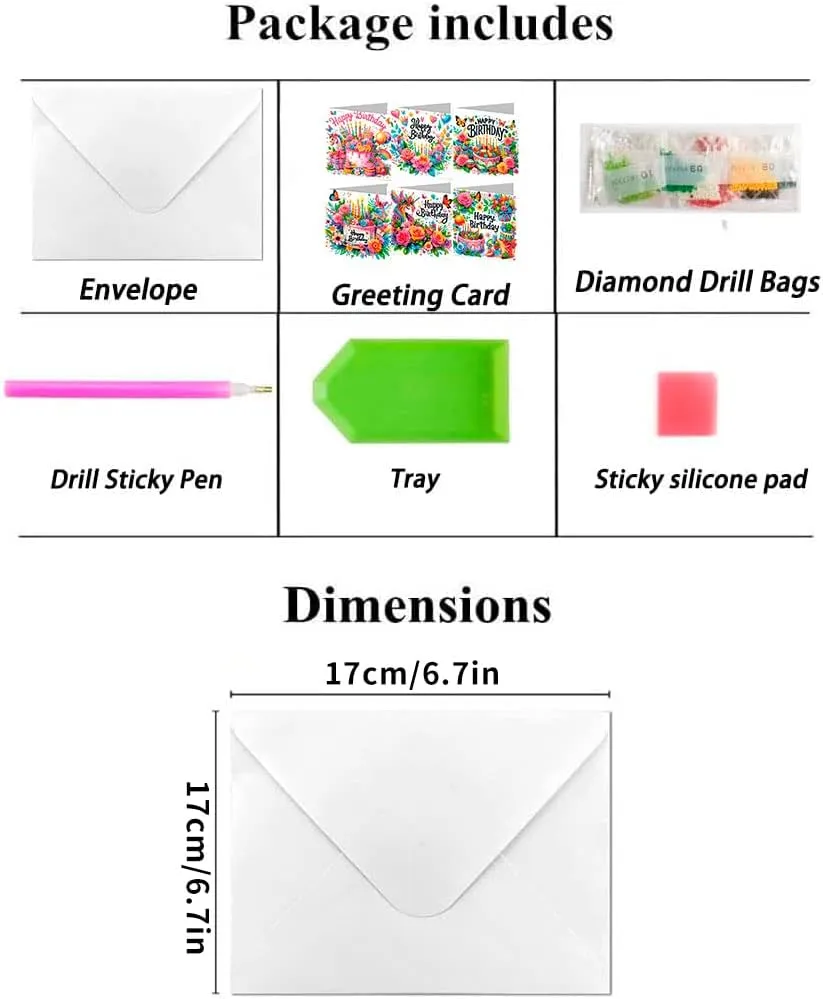 ACSAUMMY Diamond Art Happy Birthday Cards, 6 Pack 5D Diamond Greeting Cards Kits for Adults DIY Diamond Art Birthday Cards with Envelopes Birthday Gifts for Families, Friends, Partners