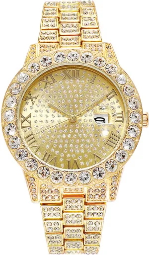 ADSBIAOYE Unisex Luxury Diamond Watch Fashion Large dial Roman Numerals with Calendar Watch