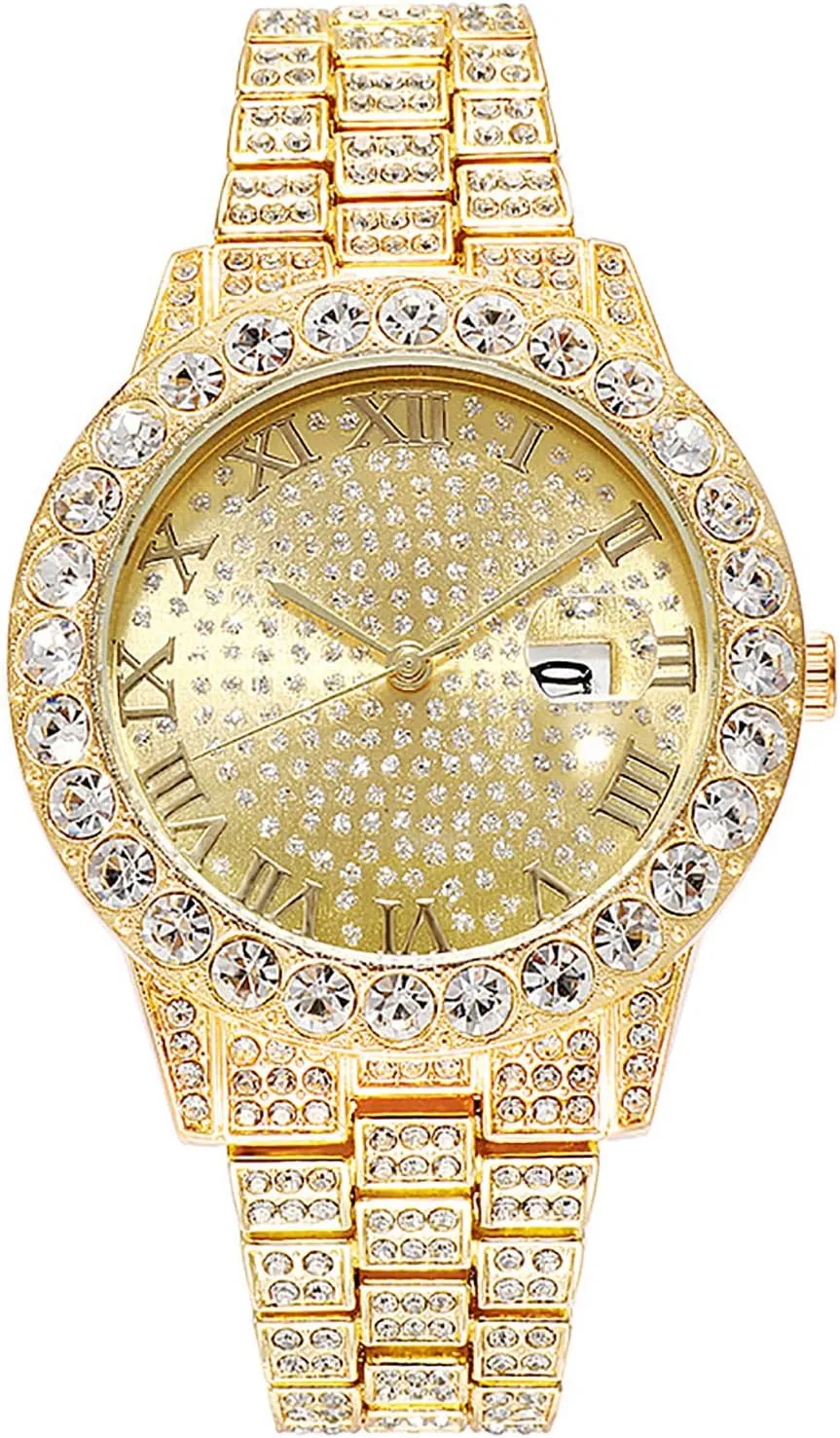 ADSBIAOYE Unisex Luxury Diamond Watch Fashion Large dial Roman Numerals with Calendar Watch