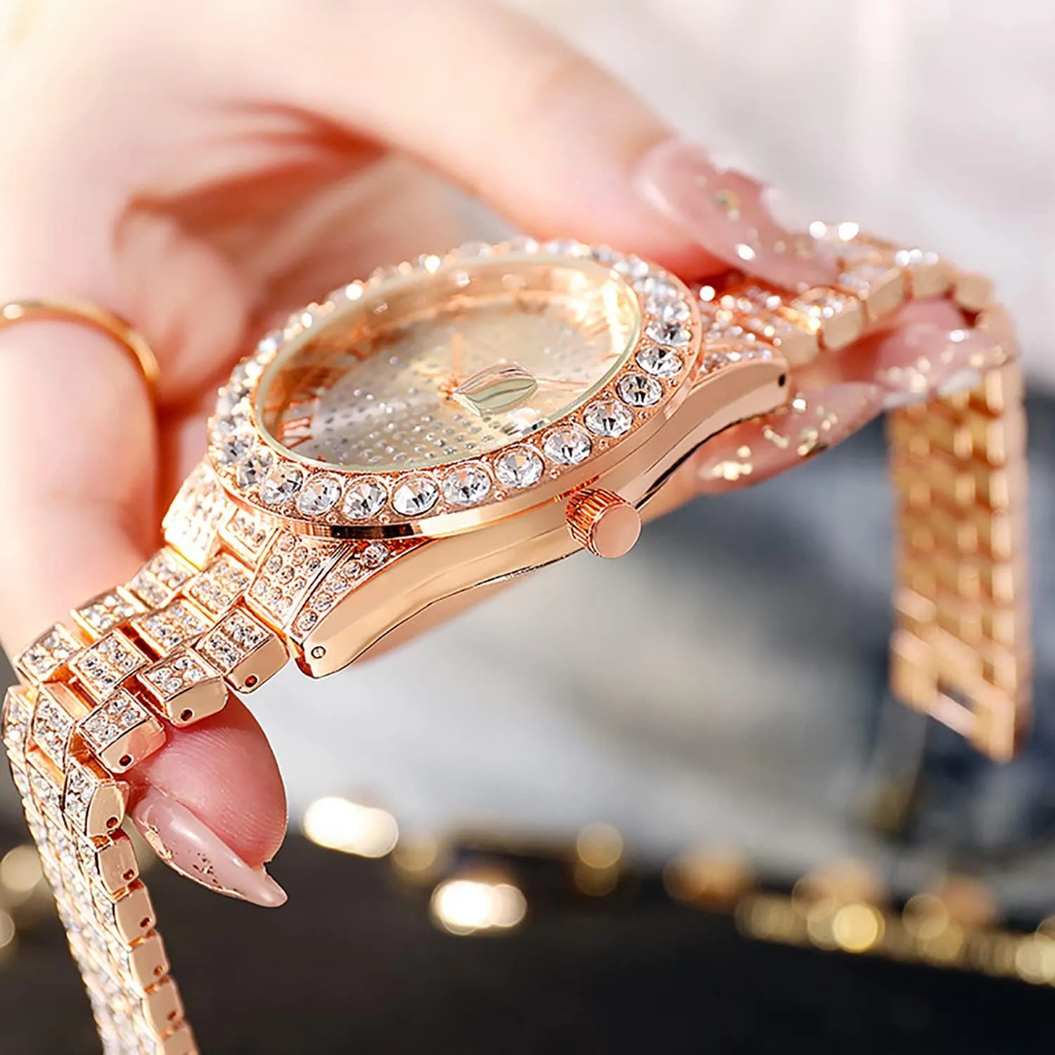ADSBIAOYE Unisex Luxury Diamond Watch Fashion Large dial Roman Numerals with Calendar Watch