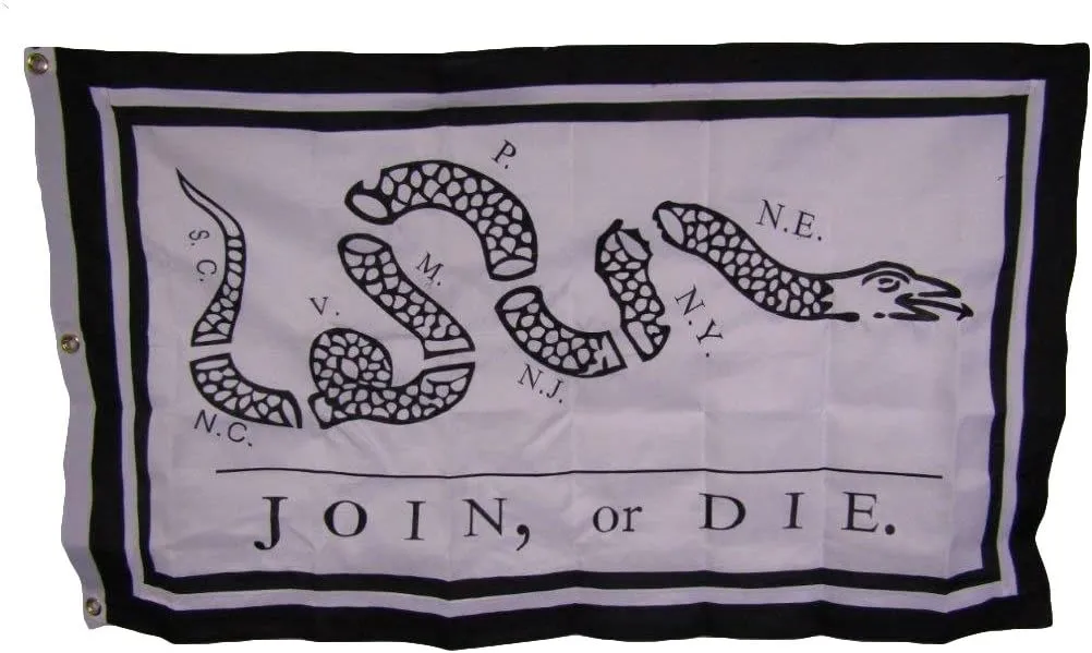 AES 3x5 Embroidered Join Or Die Gadsden Benjamin White 600D 2ply Nylon Flag 3'x5' House Banner Double Stitched Fade Resistant Premium Quality