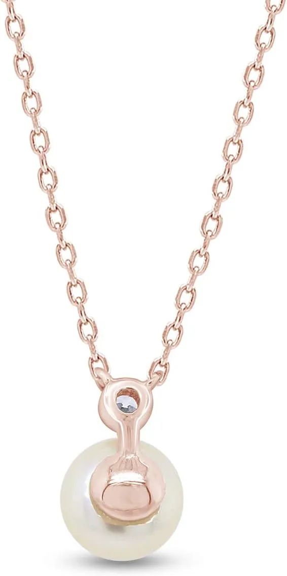 AFFY Round Freshwater Pearl & White Cubic Zirconia Drop Pendant Necklace in 14k Gold Over Sterling Silver 18" Chain