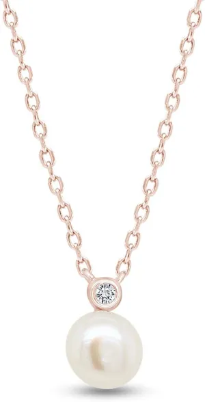 AFFY Round Freshwater Pearl & White Cubic Zirconia Drop Pendant Necklace in 14k Gold Over Sterling Silver 18" Chain