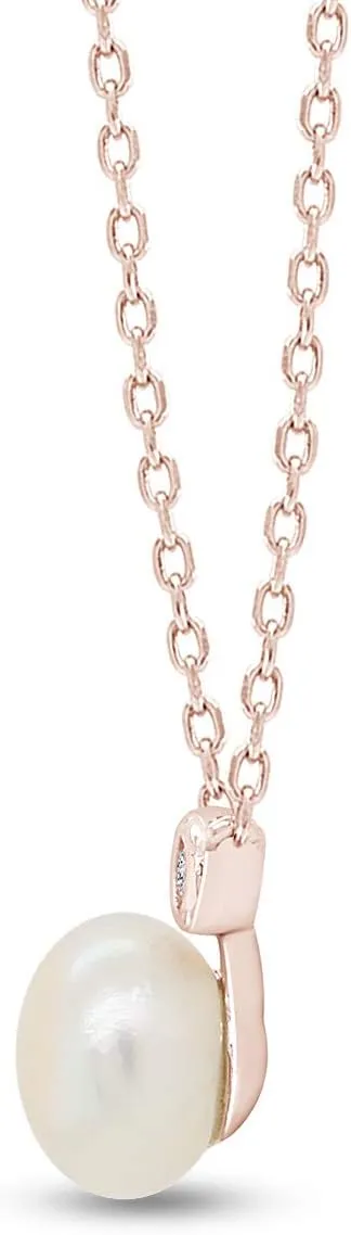 AFFY Round Freshwater Pearl & White Cubic Zirconia Drop Pendant Necklace in 14k Gold Over Sterling Silver 18" Chain