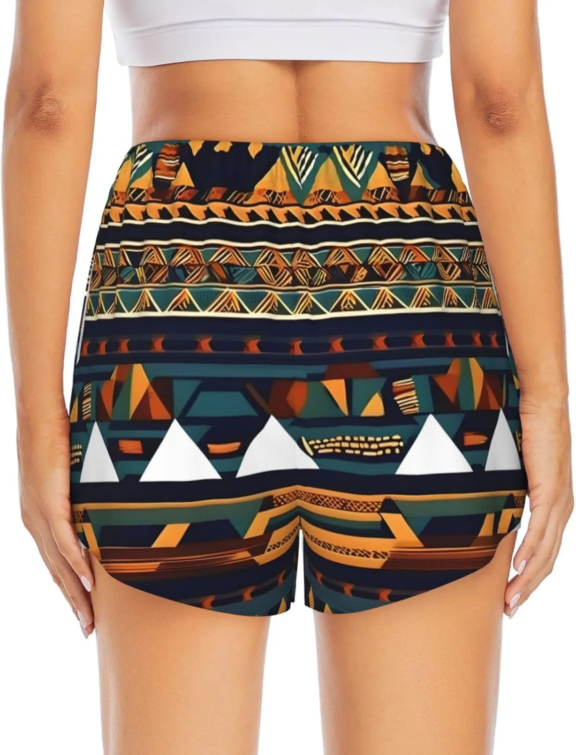 African Ethnic Pattern Print Ladies Shorts with Pockets,Running,Fitness Shorts,Double Layer Design for Cycling,Yoga