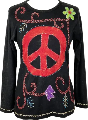 Agan Traders 2025 Spring Rib Knit Thick Cotton Gypsy Retro Bohemian Tops - Long Sleeve Hand Embroidered Blouses for Women