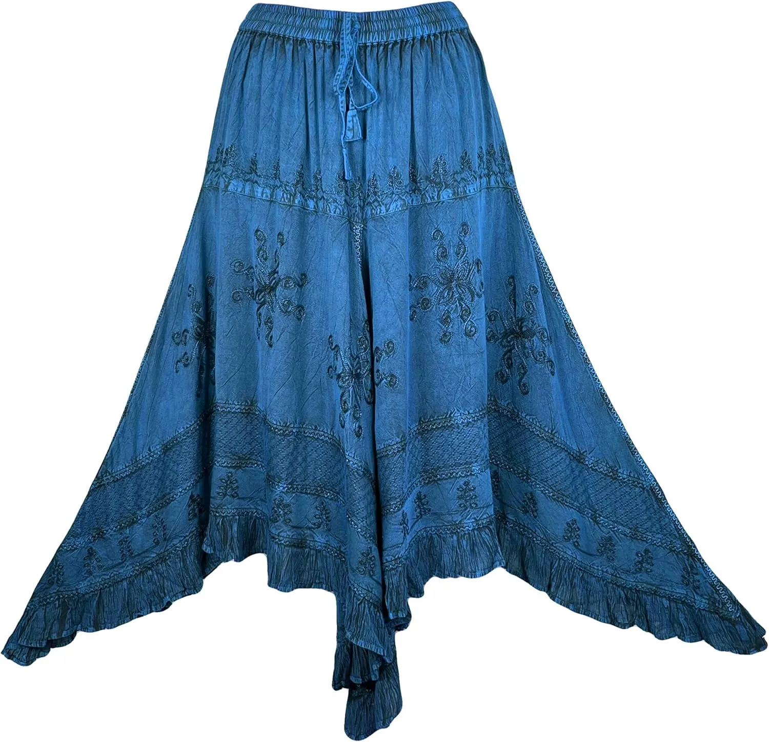 Agan Traders 2025 Spring Women's Flowy Handkerchief Hemline Midi Maxi Skirts for Women - Gypsy Embroidered Ruffle Long Skirts