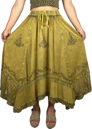 Agan Traders 2025 Spring Women's Flowy Handkerchief Hemline Midi Maxi Skirts for Women - Gypsy Embroidered Ruffle Long Skirts