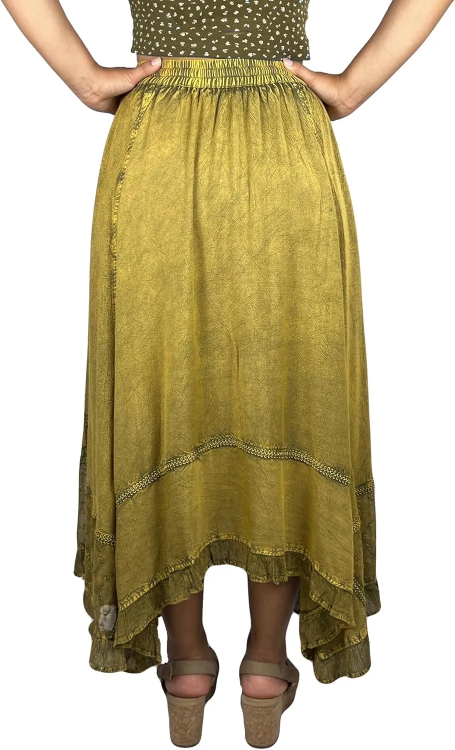 Agan Traders 2025 Spring Women's Flowy Handkerchief Hemline Midi Maxi Skirts for Women - Gypsy Embroidered Ruffle Long Skirts