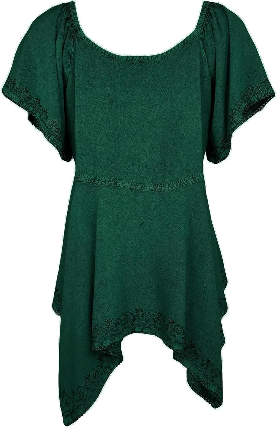 Agan Traders 2025 Summer Asymmetrical Handkerchief Diamond Neck Embroidered Tops - Empire Waist Cap Sleeve Women's Blouse