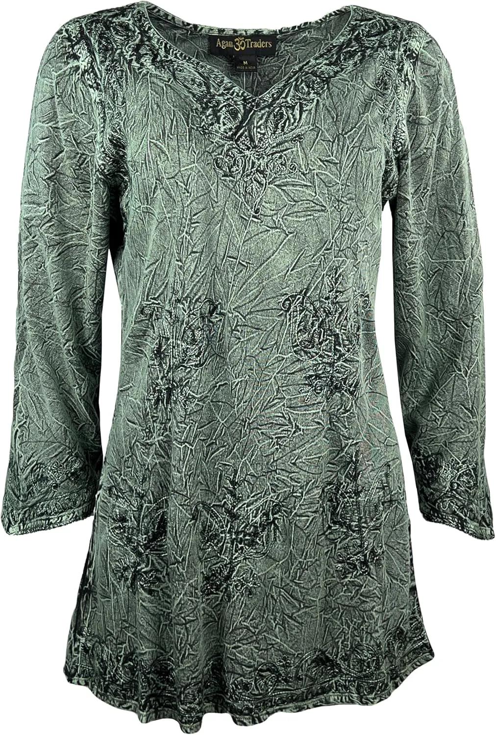 Agan Traders 2025 Summer Long Sleeve Diamond Neck Fall Embroidered Tops - Medieval Boho Vintage Tunic Kurta Blouses for Women