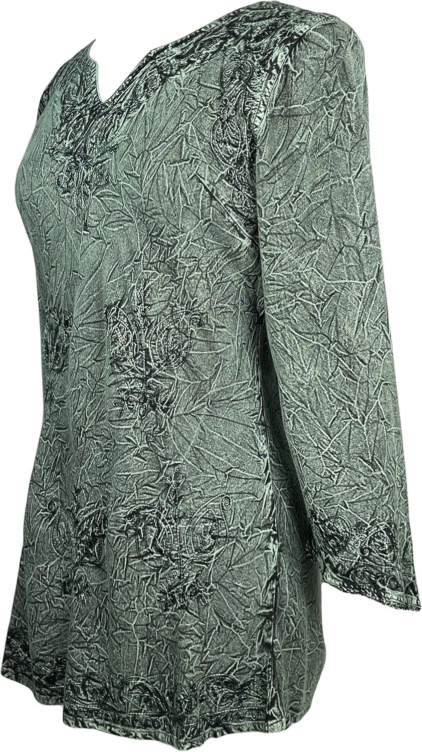 Agan Traders 2025 Summer Long Sleeve Diamond Neck Fall Embroidered Tops - Medieval Boho Vintage Tunic Kurta Blouses for Women