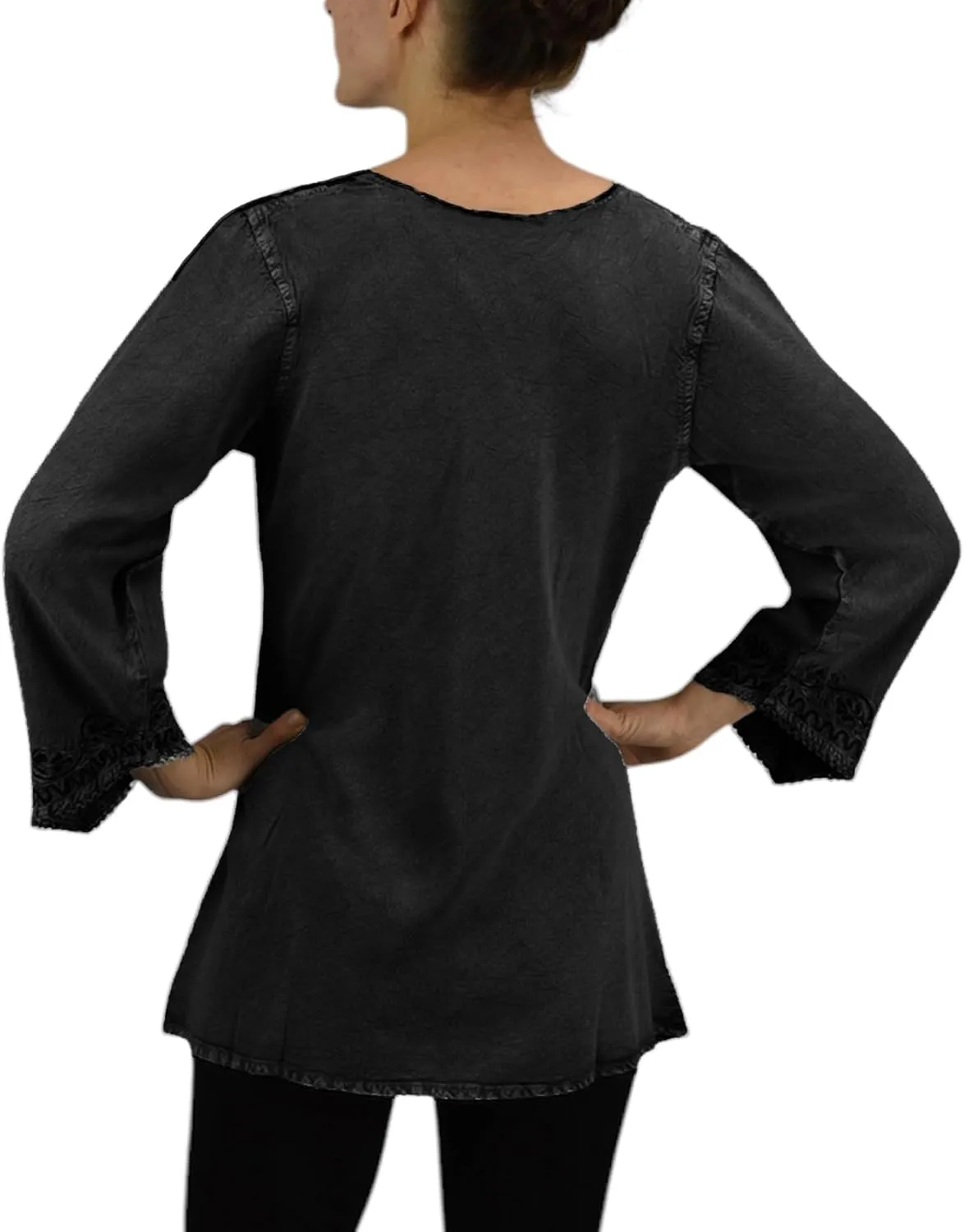 Agan Traders 2025 Summer Long Sleeve Diamond Neck Fall Embroidered Tops - Medieval Boho Vintage Tunic Kurta Blouses for Women