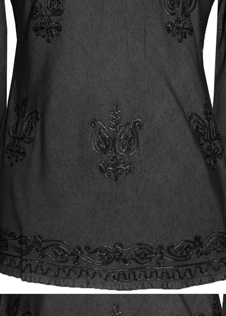 Agan Traders 2025 Summer Long Sleeve Diamond Neck Fall Embroidered Tops - Medieval Boho Vintage Tunic Kurta Blouses for Women