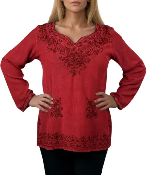 Agan Traders 2025 Summer Long Sleeve Embroidered Blouses - Medieval Bohemian Fall Tops - Vintage Tunic Women's Blouses Kurta