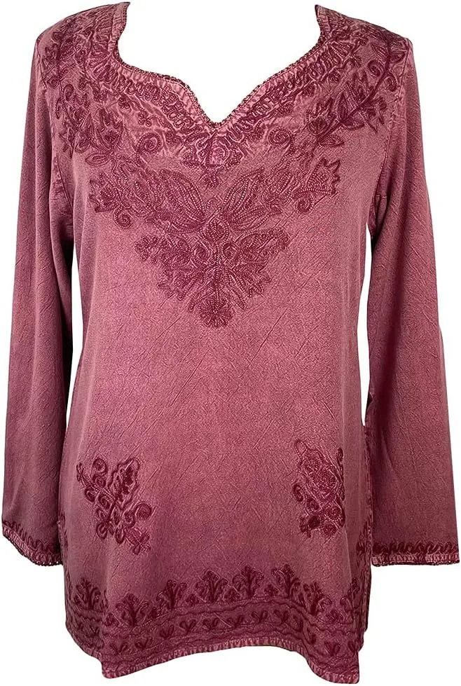 Agan Traders 2025 Summer Long Sleeve Embroidered Blouses - Medieval Bohemian Fall Tops - Vintage Tunic Women's Blouses Kurta